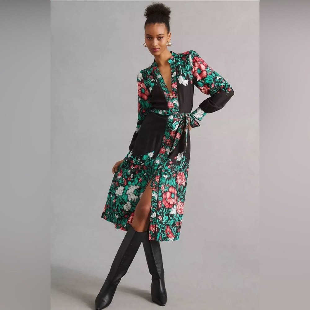 Anthropologie Midi Shirt Dress Size XS Floral